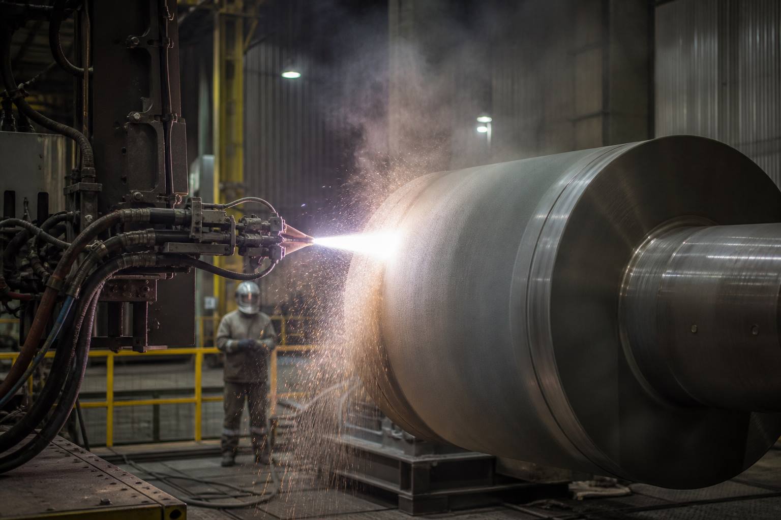 Shop floor overview, coating booths and grind bays