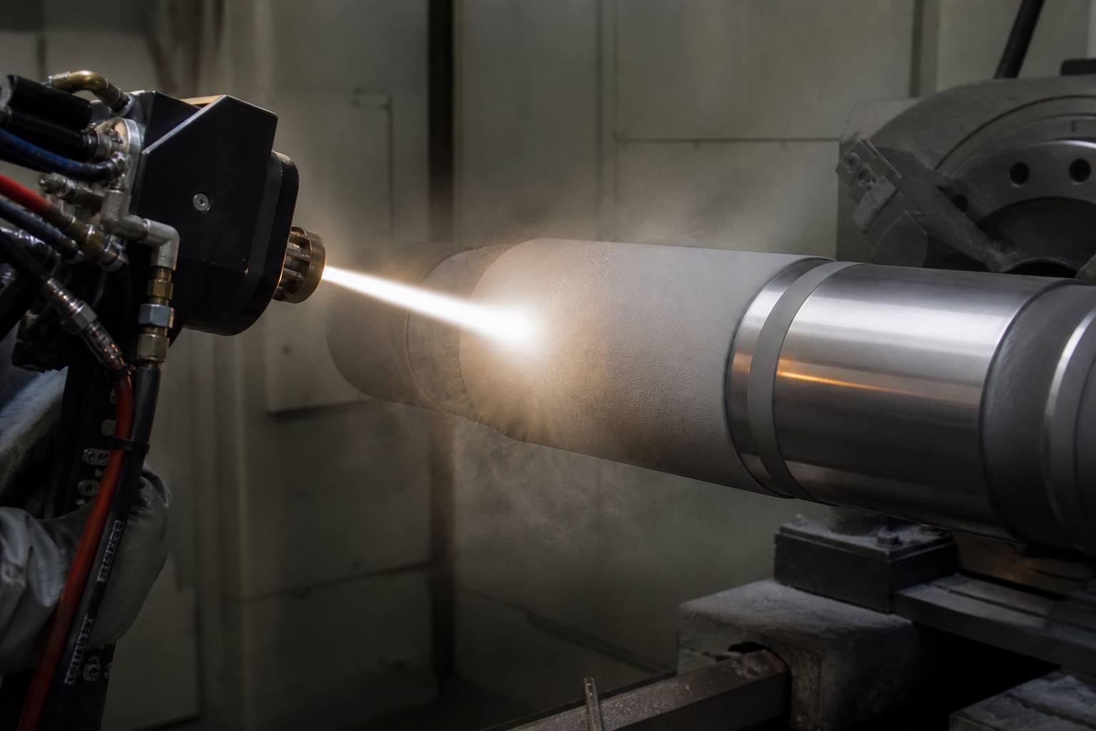 Laser cladding head over a component edge